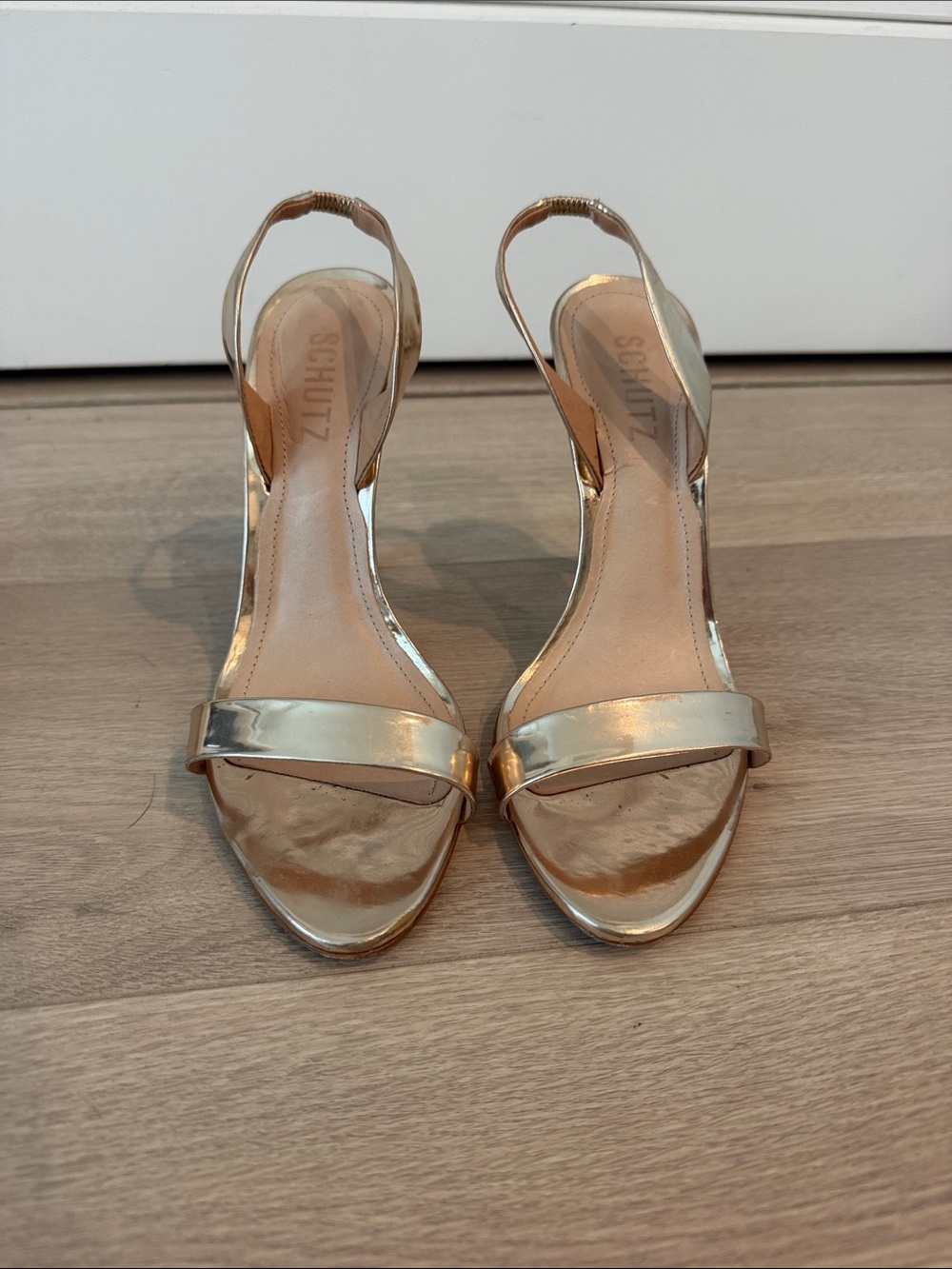 SCHUTZ Metallic Gold Slingback Heeled Sandals